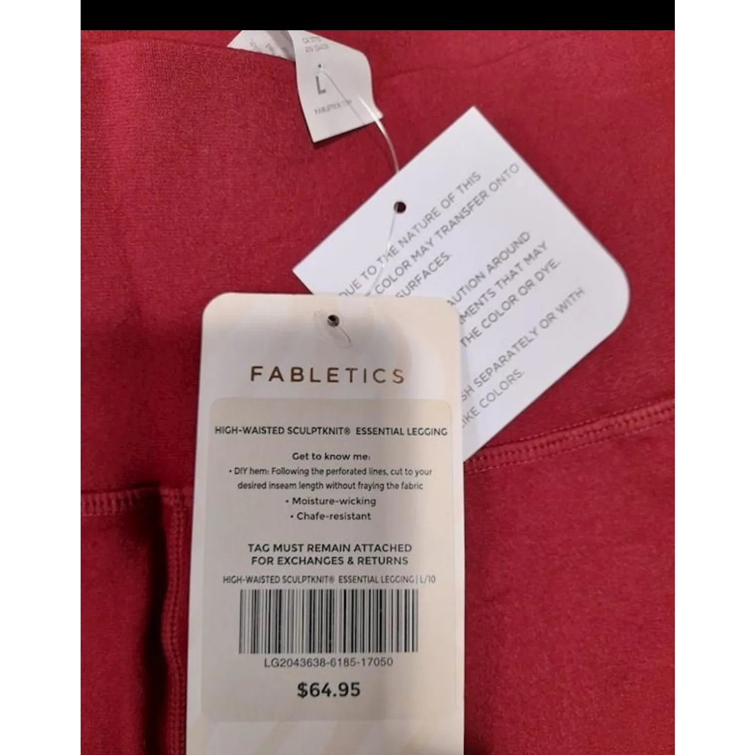 NWT Fabletics SculptKnit High Waist Leggings Sz. Large Red Flattering Sculpting - Image 3