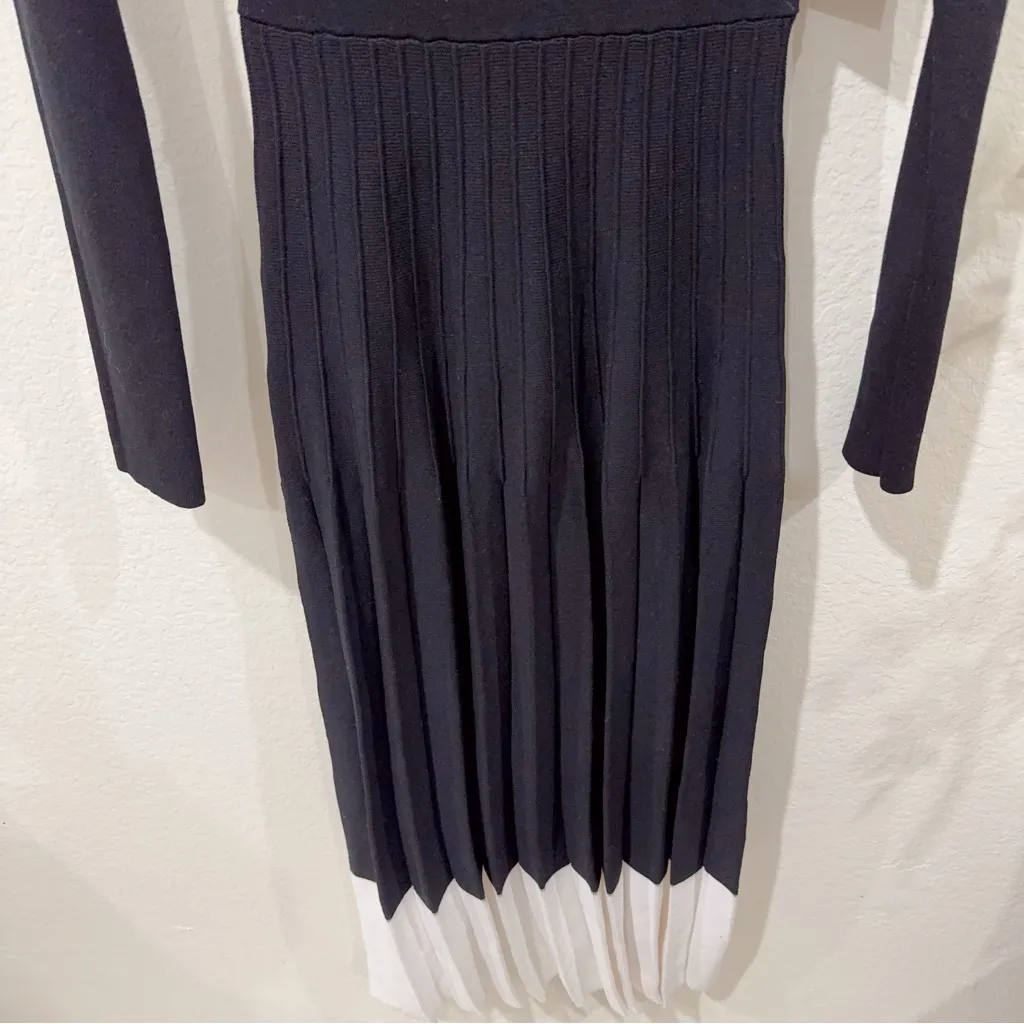Moon River Long Sleeve Two Tone Pleated Dress Knit Sweater Dress Black One Size - Image 5