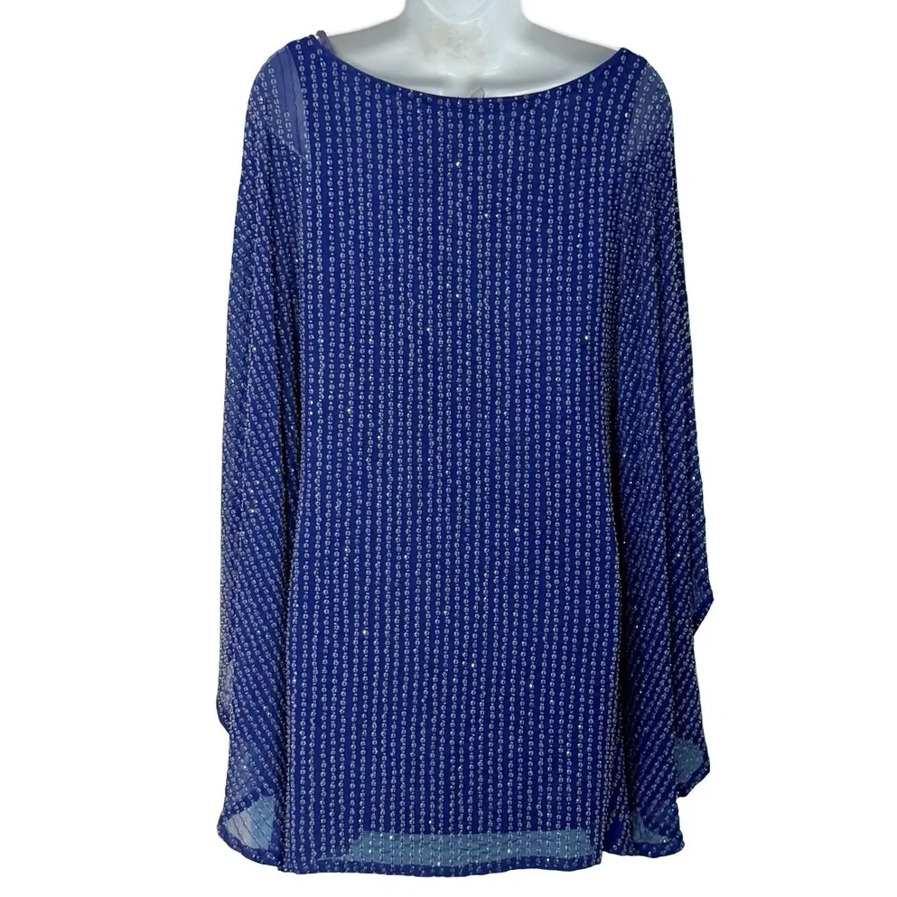 Free People Deep Sea Blue Purple Chrysallis Beaded Sequin Kaftan Mini Dress XS - Image 11