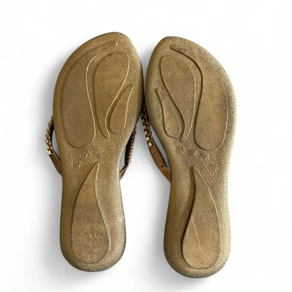 Gambier Leopard Thong Rhinestone Flip Flops Size 7 Brown - Image 2