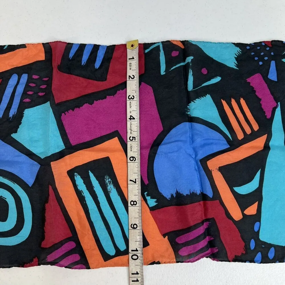 Vintage 100% Silk Rectangle Scarf Retro 90’s Print Preppy Chic Groovy Colorful - Image 7