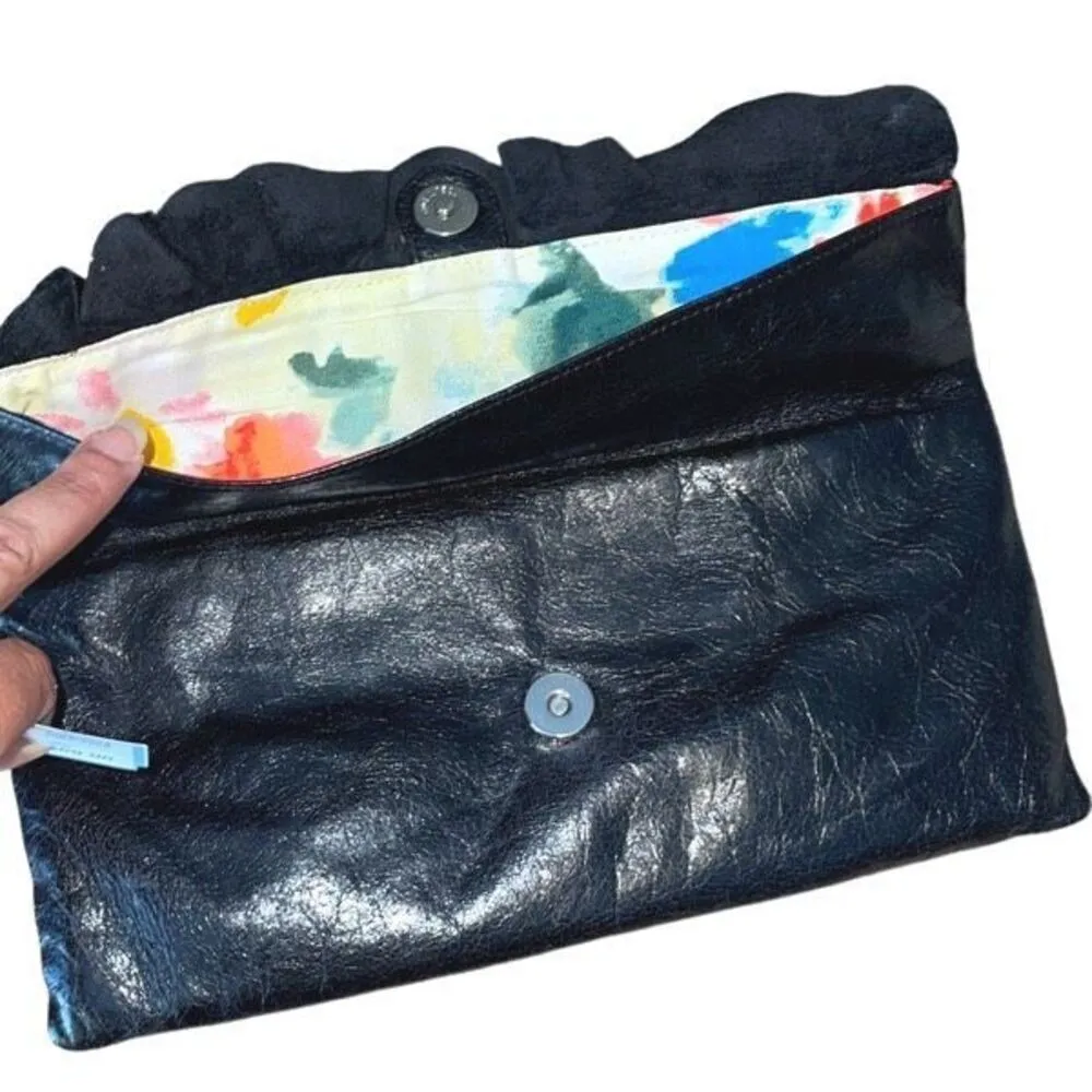 Hobo International Womens Leather‎ Ruffle Flap Envelope Clutch Black OS - Image 2