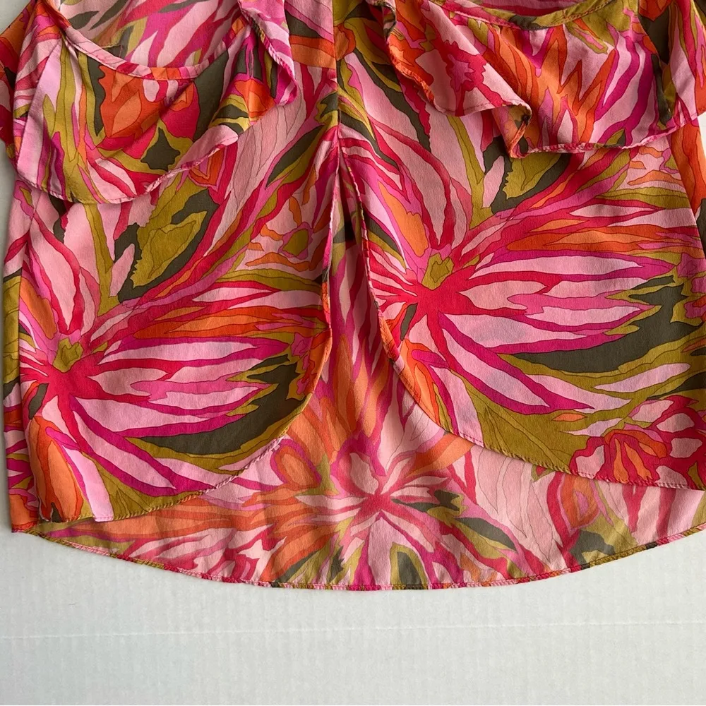 Alice & Trixie Women's Pink Floral Silk Ruffle Racerback‎ Tank Top Small - Image 11