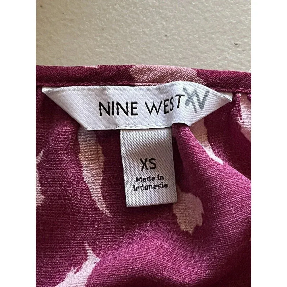 Nine West Berry Pink Speckle Print Blouse Women’s XS – Long Sleeve Boho Classic - Image 10