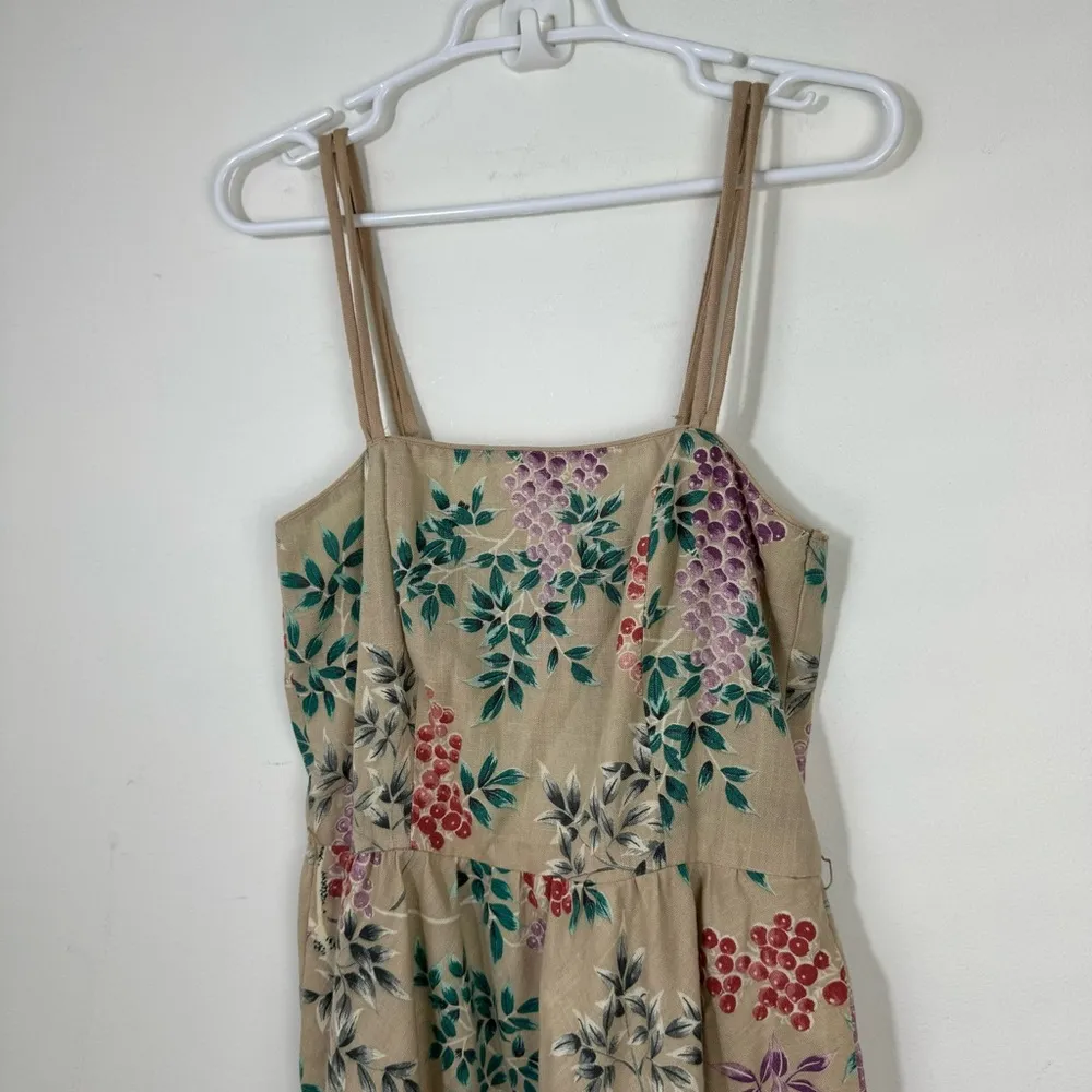 Vintage 1960’s John Meyer Floral Linen Dress Grapes Fruit Print Size Extra Small Tan - Image 3