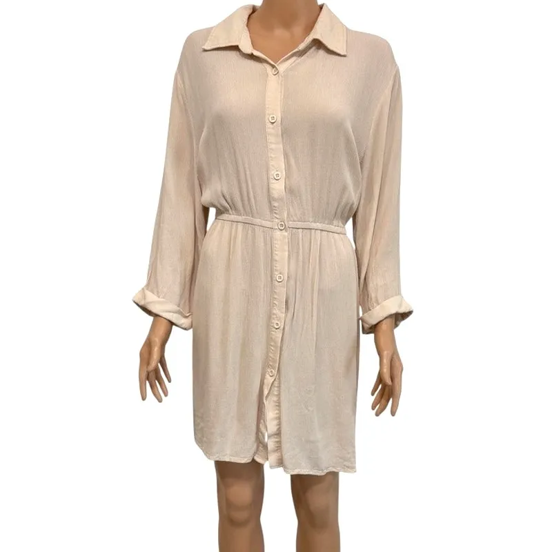 Cupshe XL crinkle swim cover up collared shirt dress SW2 3160 - Image 12