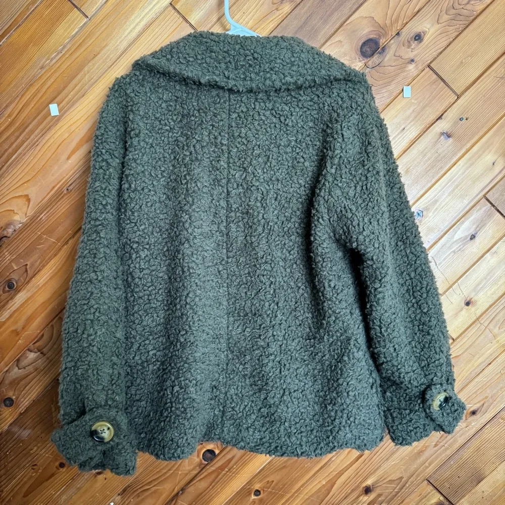 Free People Olive Teddy Jacket Size Small - Image 7