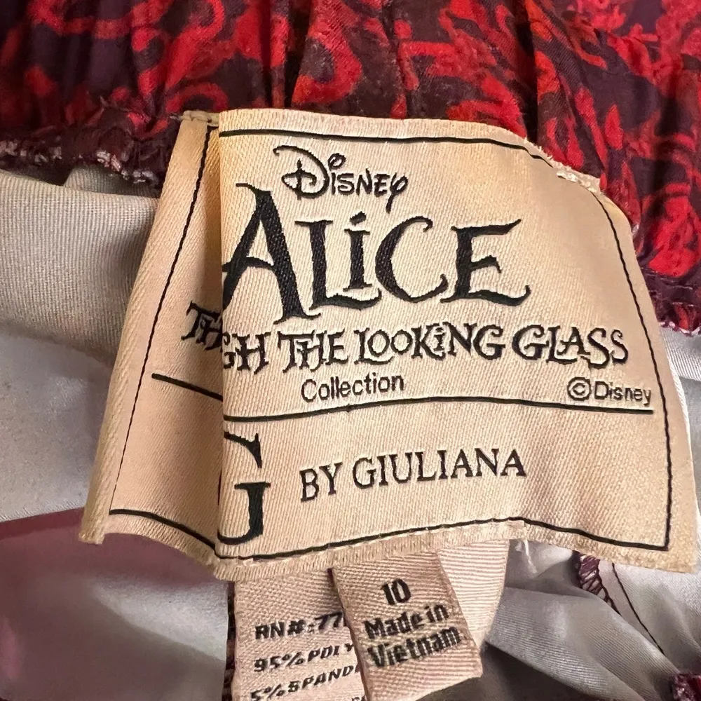 Disney Alice Looking Glass Pants Red Elastic Waist Paisley Print Pockets Size 10 - Image 4