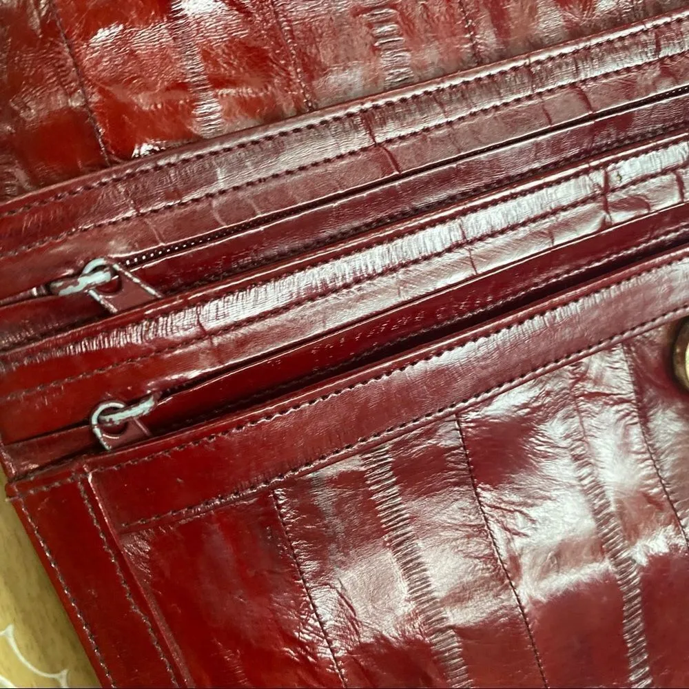 Vintage Deep Red Eel Skin Clutch Red - Image 8