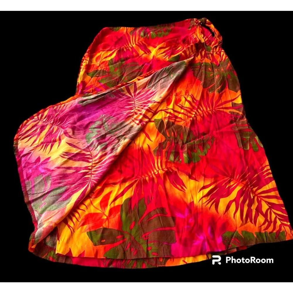 VTG John Roberts Faux Wrap Skirt Size 10 Maxi Tropical Zip Ties Swimsuit… - Image 3