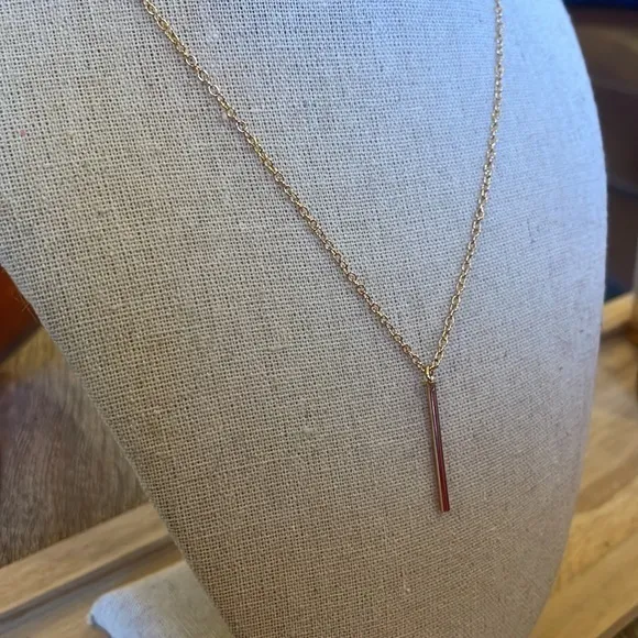 Gold Color‎ Delicate Cylindrical Vertical Bar Necklace with Clasp 20.5” Chain - Image 3
