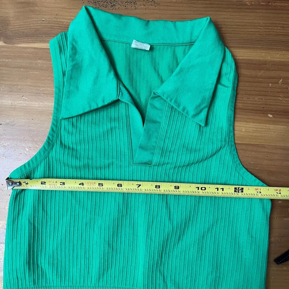 DVF for Target Seamless Collared Ribbed Polo Cropped Fitted Top Green  XS - Image 5