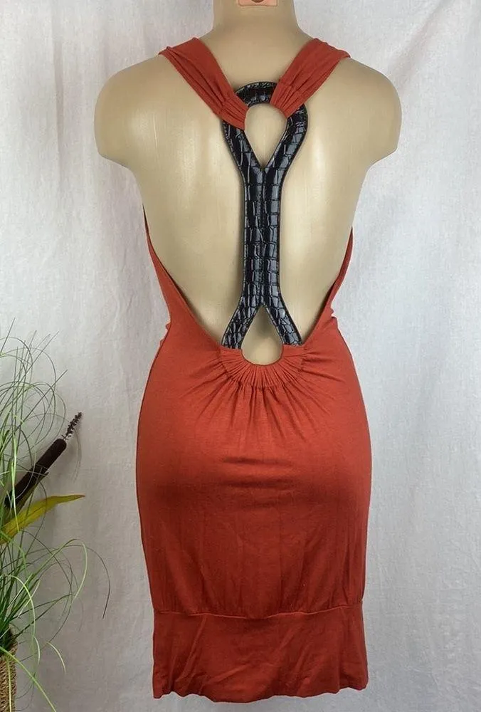 Planet Funk Rust Red Sleeveless Croc Back Summer Weight Dress NEW S - Image 4