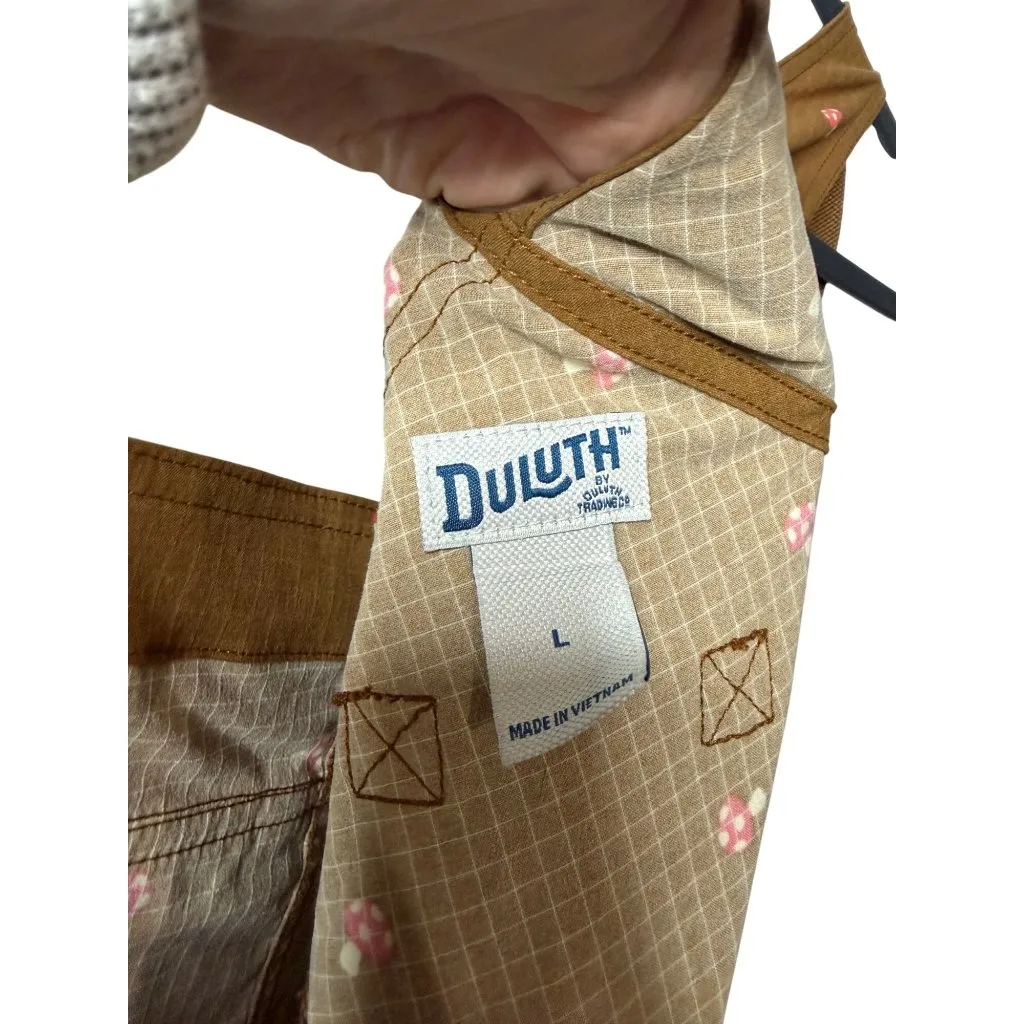 Duluth Trading Co Women Large Mushroom AOP Print Gardening Bib Overalls Heirloom Brown - Image 9