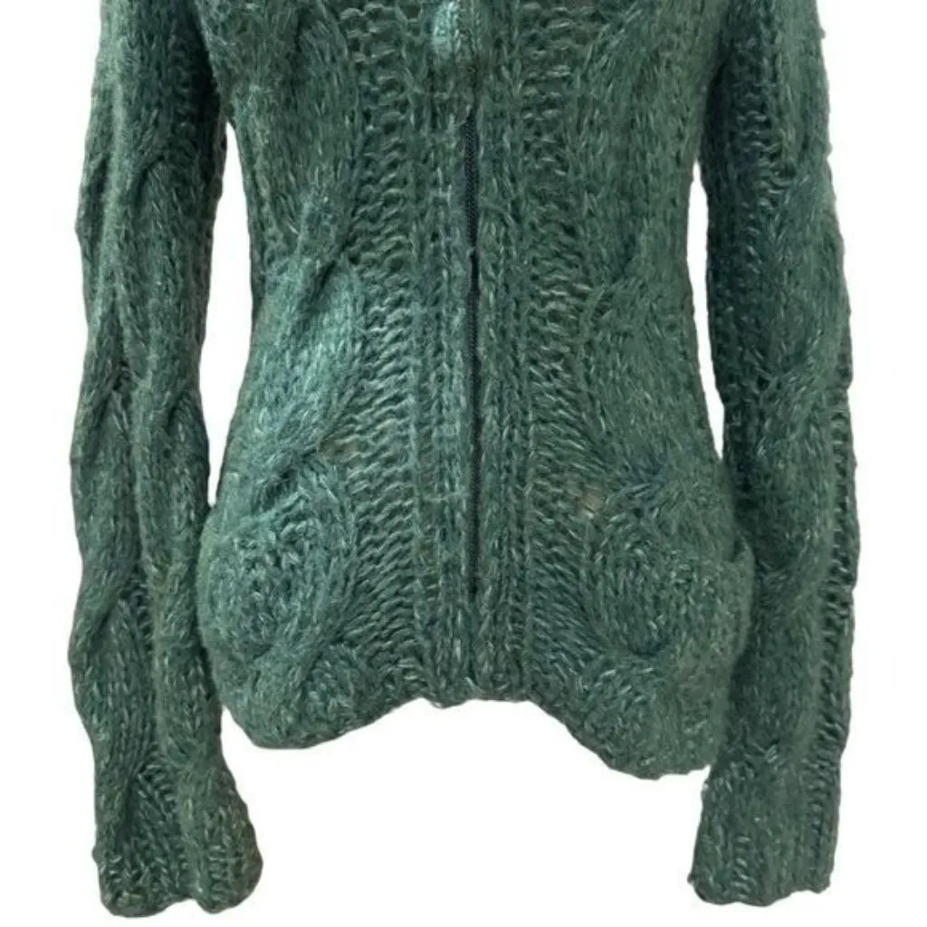 Anthropologie Sleeping on Snow Green Knit Wool Blend Zipup Jacket Cabin Cozy S - Image 4