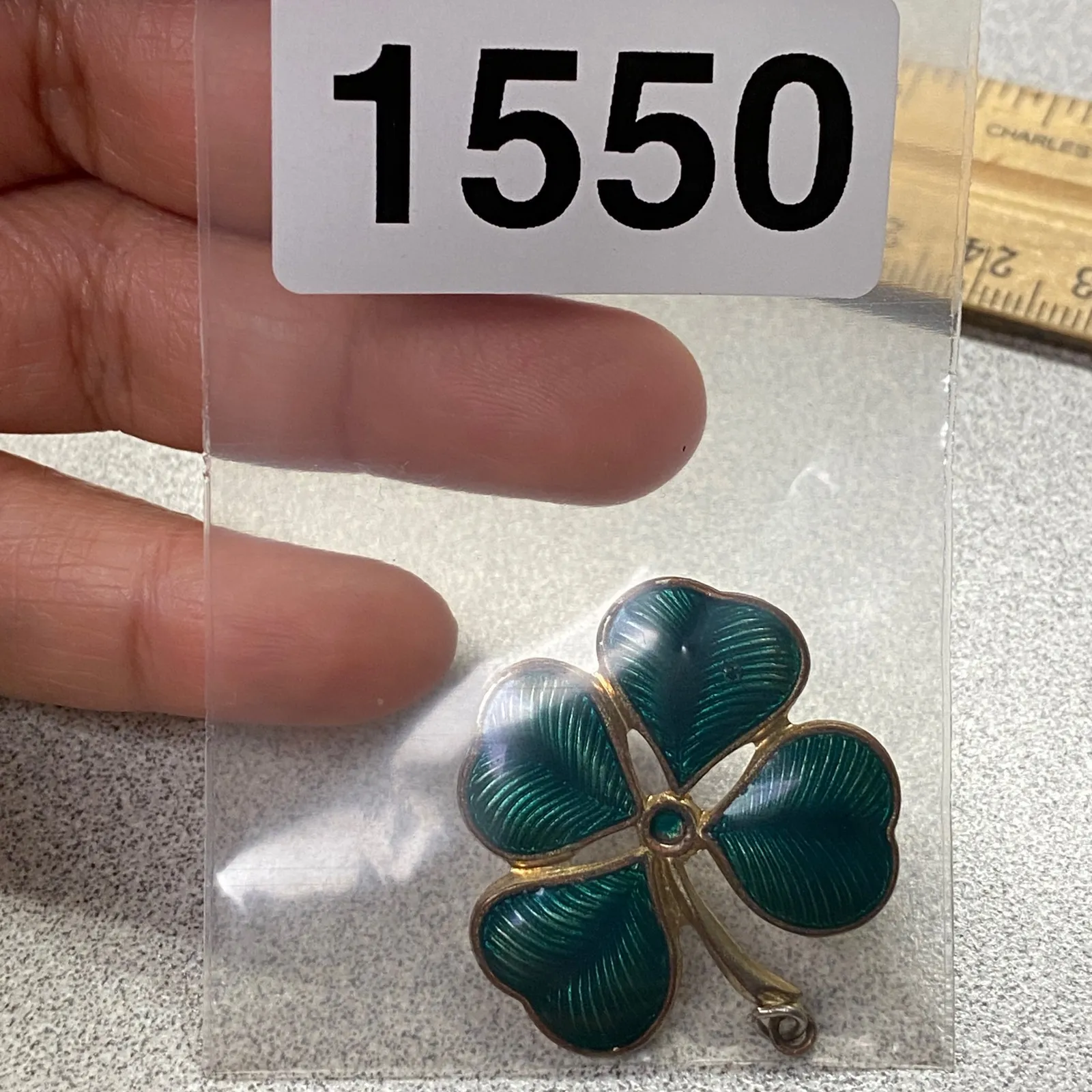 Vintage Gold Tone Green Enamel Four Leaf Clover Charm Pendant Lucky Symbol - Image 6