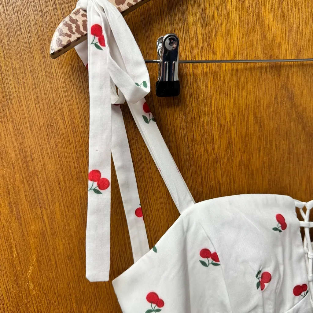 NEW Mika & Gala Lilywhyt Cherry Print Corset Maxi Dress White Large L NWT - Image 6