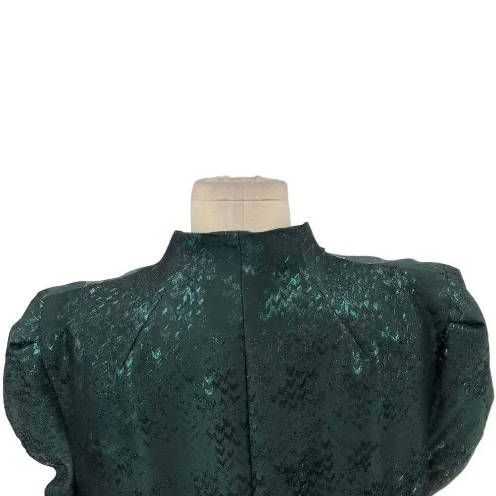 Theia Green‎ Jacquard Cropped Evening Jacket Short Sleeve Size 14 Green - Image 7