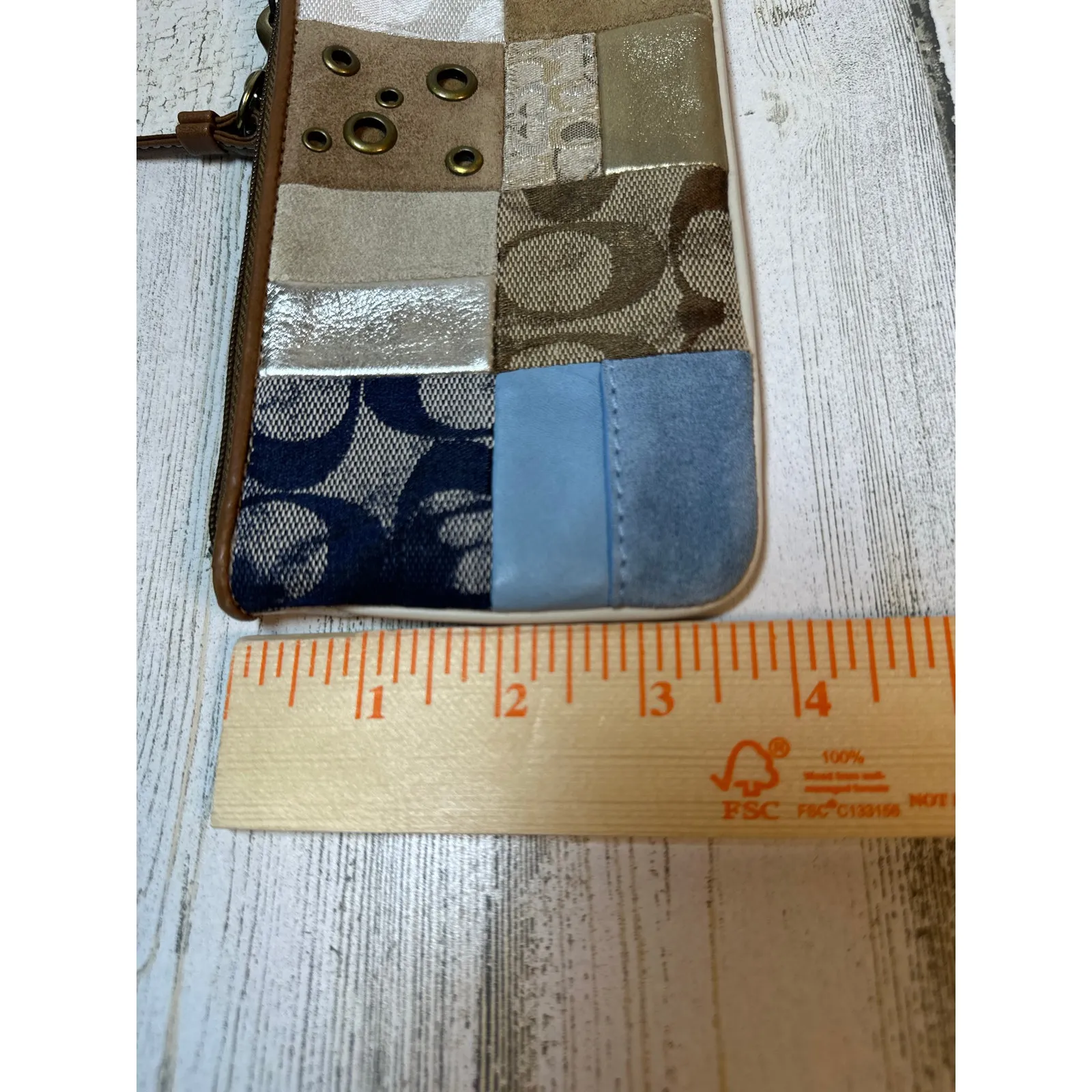 Coach Patchwork Signature Canvas Leather Wristlet Metallic Suede - Image 5