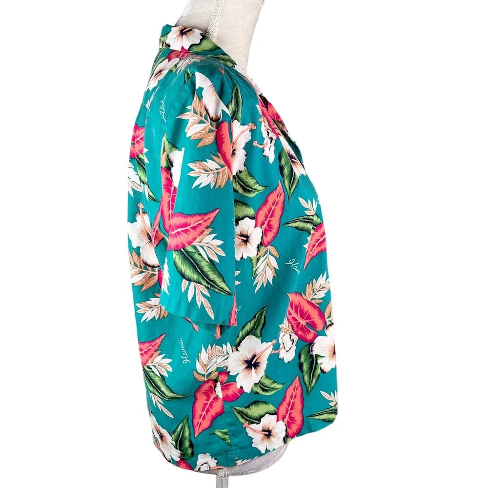 Shannon Marie Vintage Hawaiian Shirt Button Down Medium Turquoise Blue - Image 5
