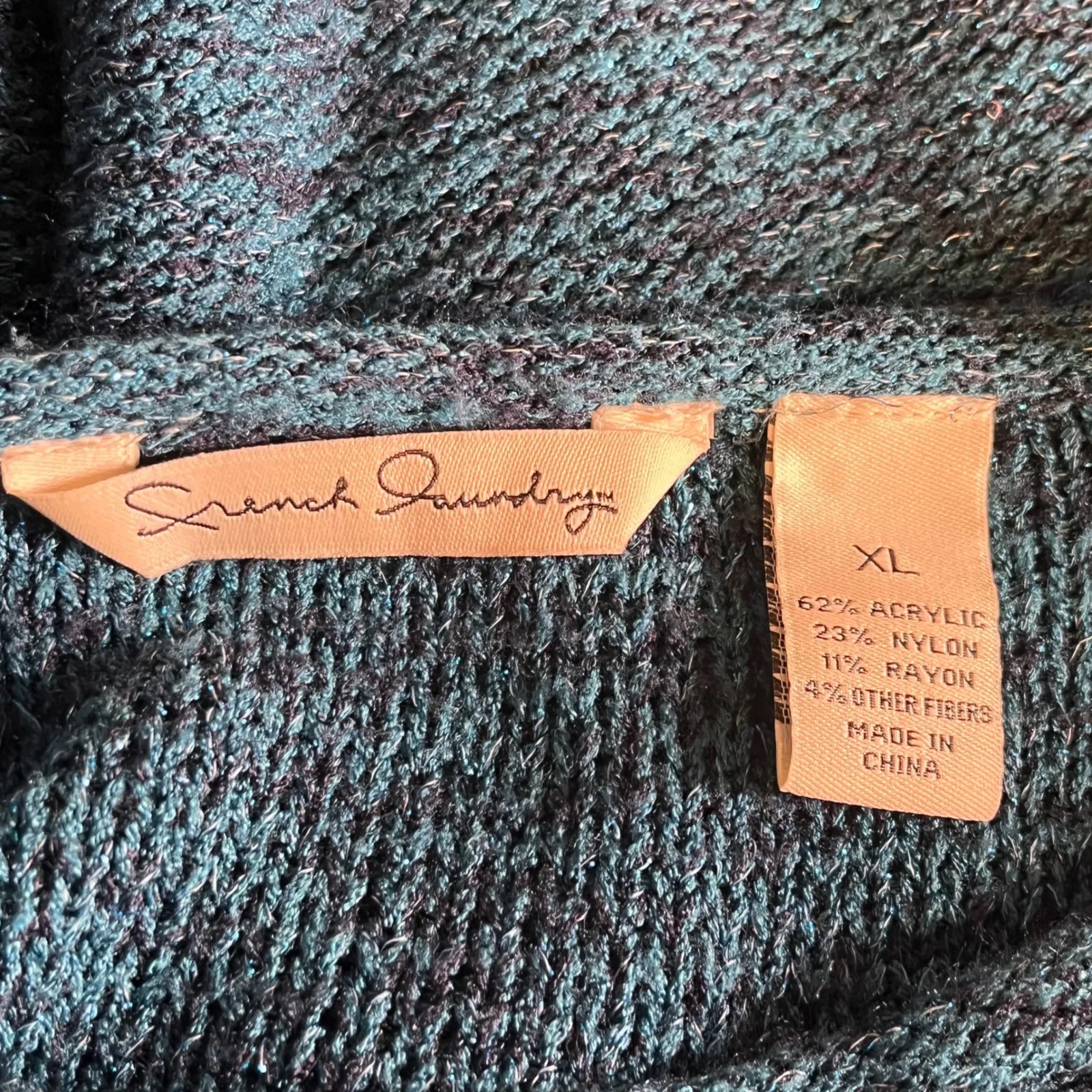 French Laundry Teal Speckled Knit Sweater Stretch Pullover Scoop Neck Size XL - Image 5