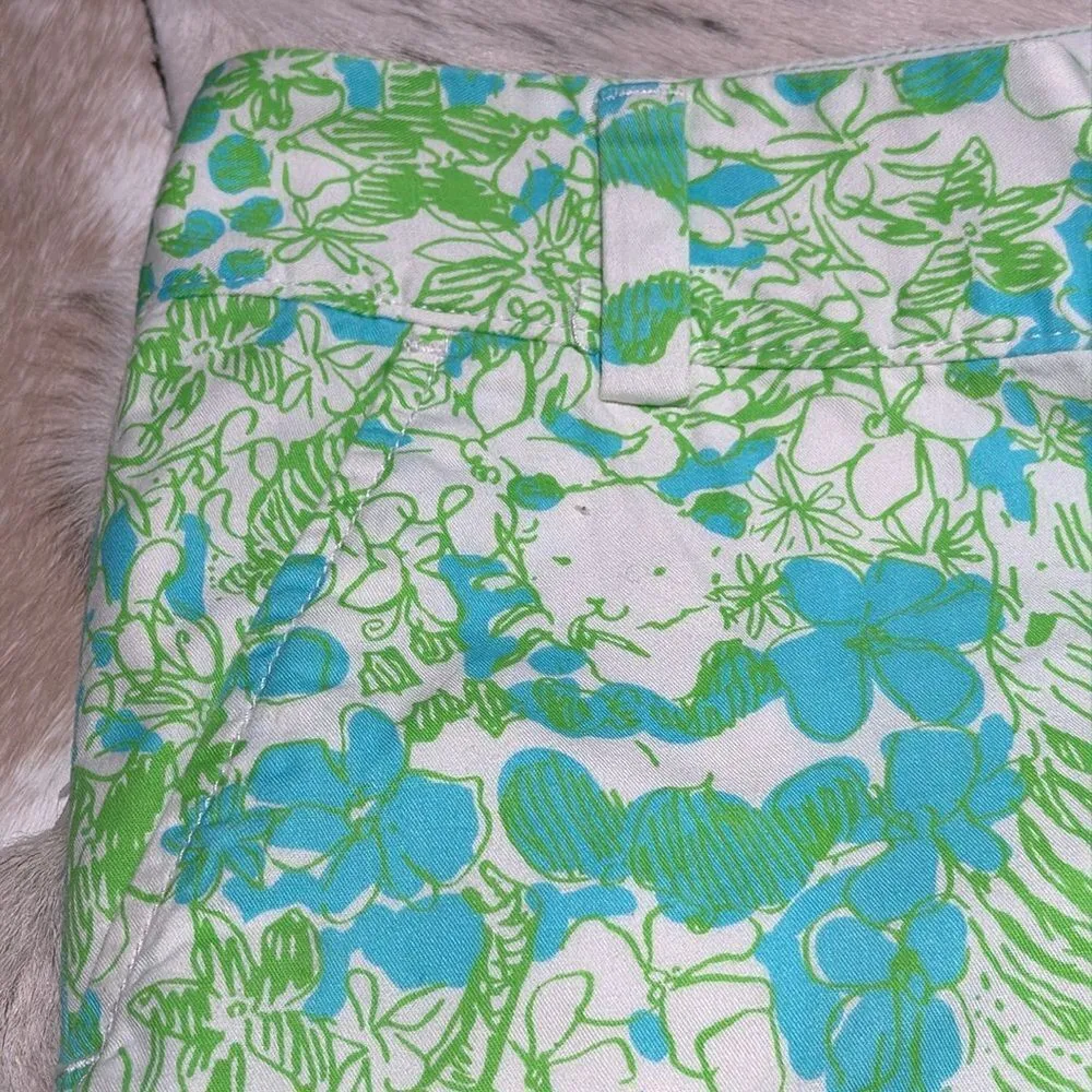 Lilly Pulitzer Size 2 Shorts Green Blue Lions Cotton The Chipper Short 1448 - Image 2