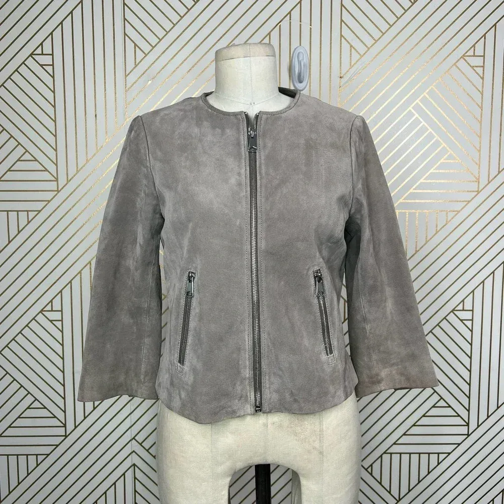 Soia + Kyo Collarless Zip Front‎ Suede Jacket Tan Brown Size US Small - Image 3