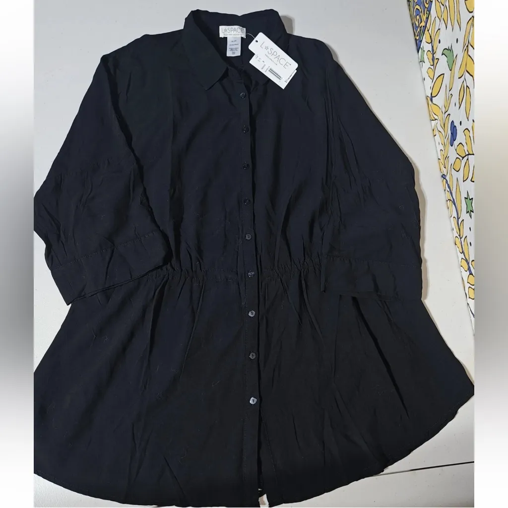 NWT L*SPACE Pacifica Tunic Black Interior Waist Drawstring Waist Boho Size XS/S - Image 5