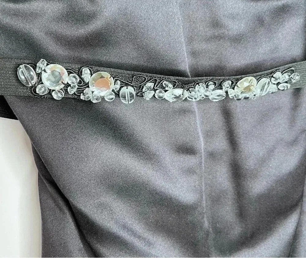Vera Wang Black Silk Strapless Pocket Dress with Rhinestone Belt Size 4 - Image 4