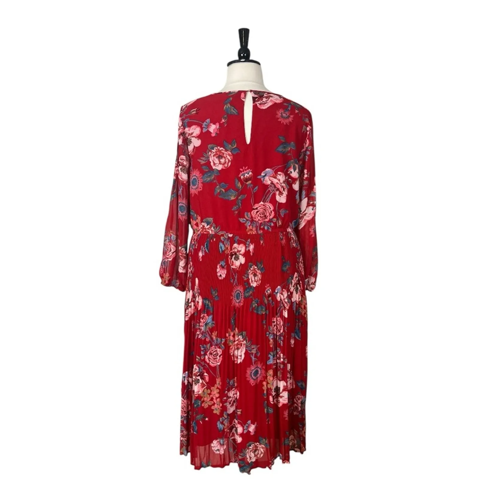 Ava & Viv Midi Dress Pleated Long Sleeves Red Multi Floral Women’s Size 1X - Image 6