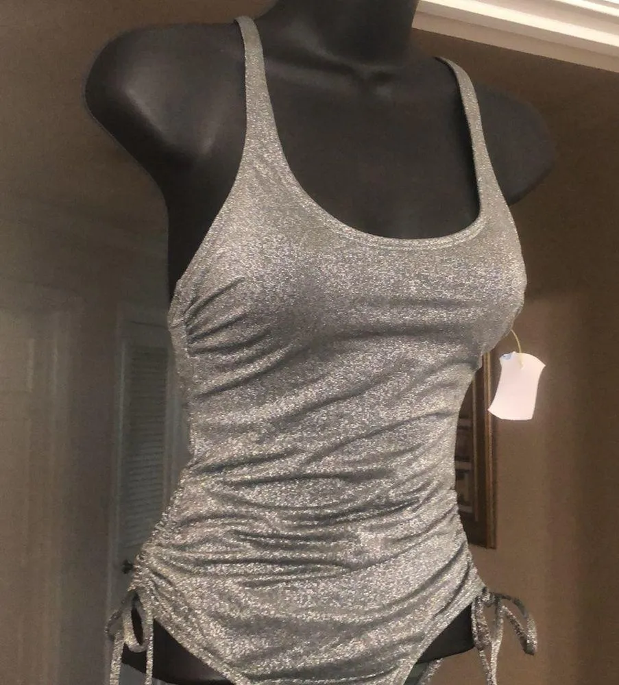 Xhilaration XHILERATION Green and Silver Shiny Swimsuit Size XS NWOT - Image 4