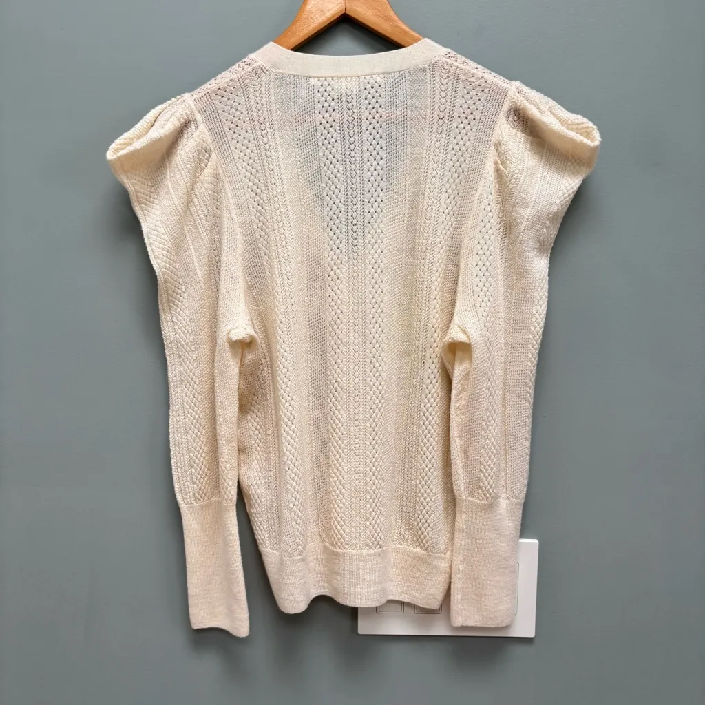 VERONICA BEARD Kirka Henley Pullover Sweater in Ivory M - Image 10