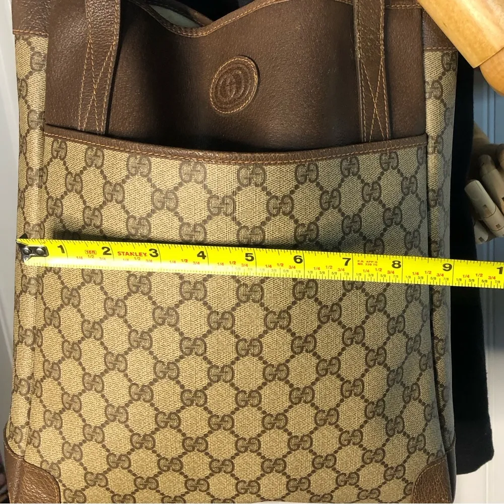 GG Tote Shoulder Bag Leather Handles Coated Canvas KNIGHT ZIPPER PULL VTG - Image 11