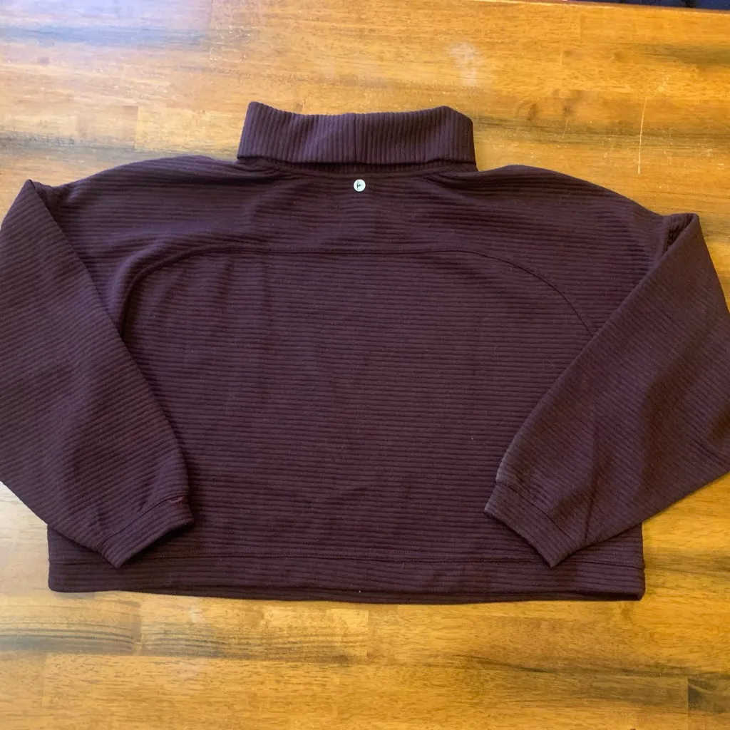 90 degree Top XL Maroon Burgundy Turtleneck Crop Drop Shoulder Stripe Texture - Image 7
