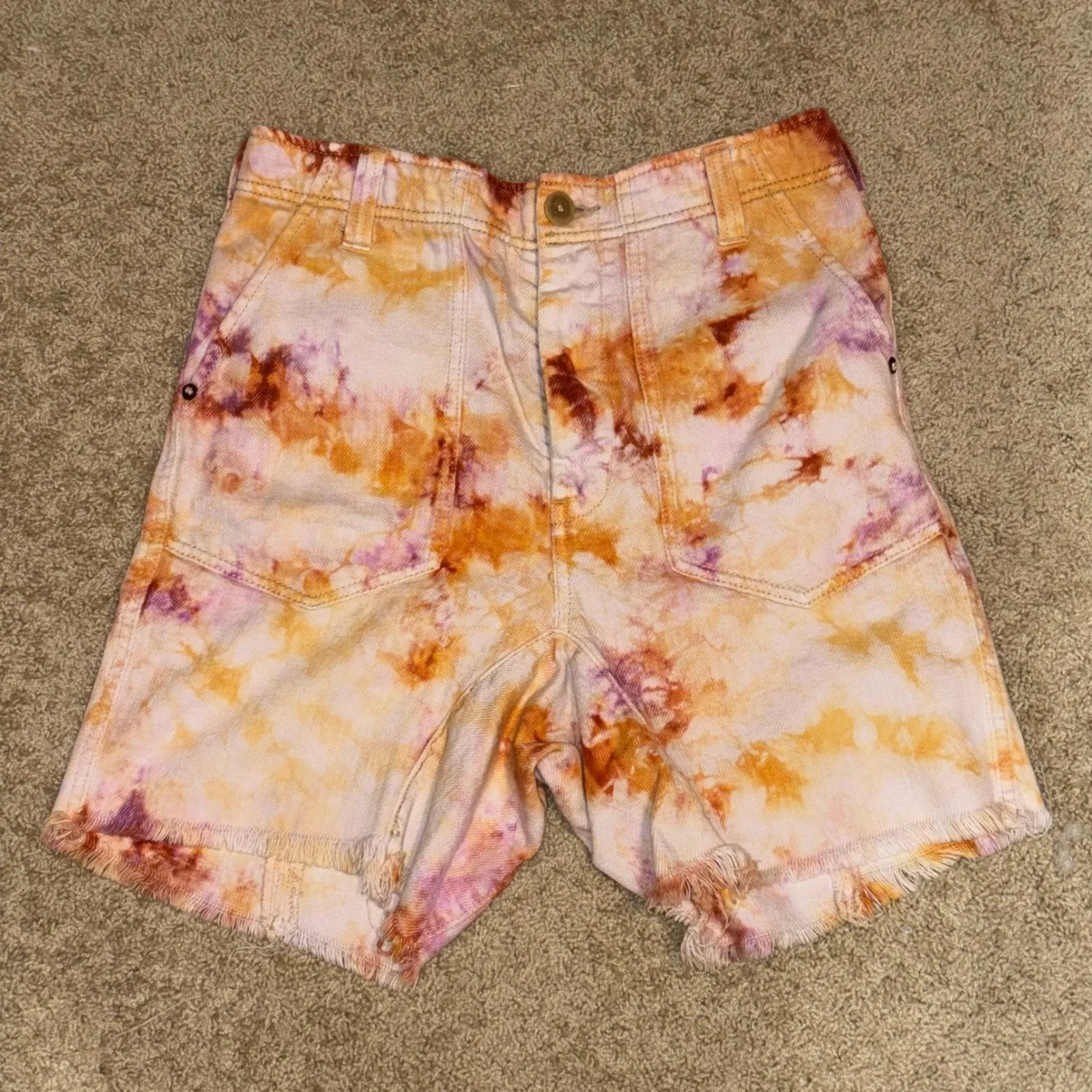 Free People We The Free she's a Legend Tie Dye Denim Shorts Orange Purple‎ - Image 2
