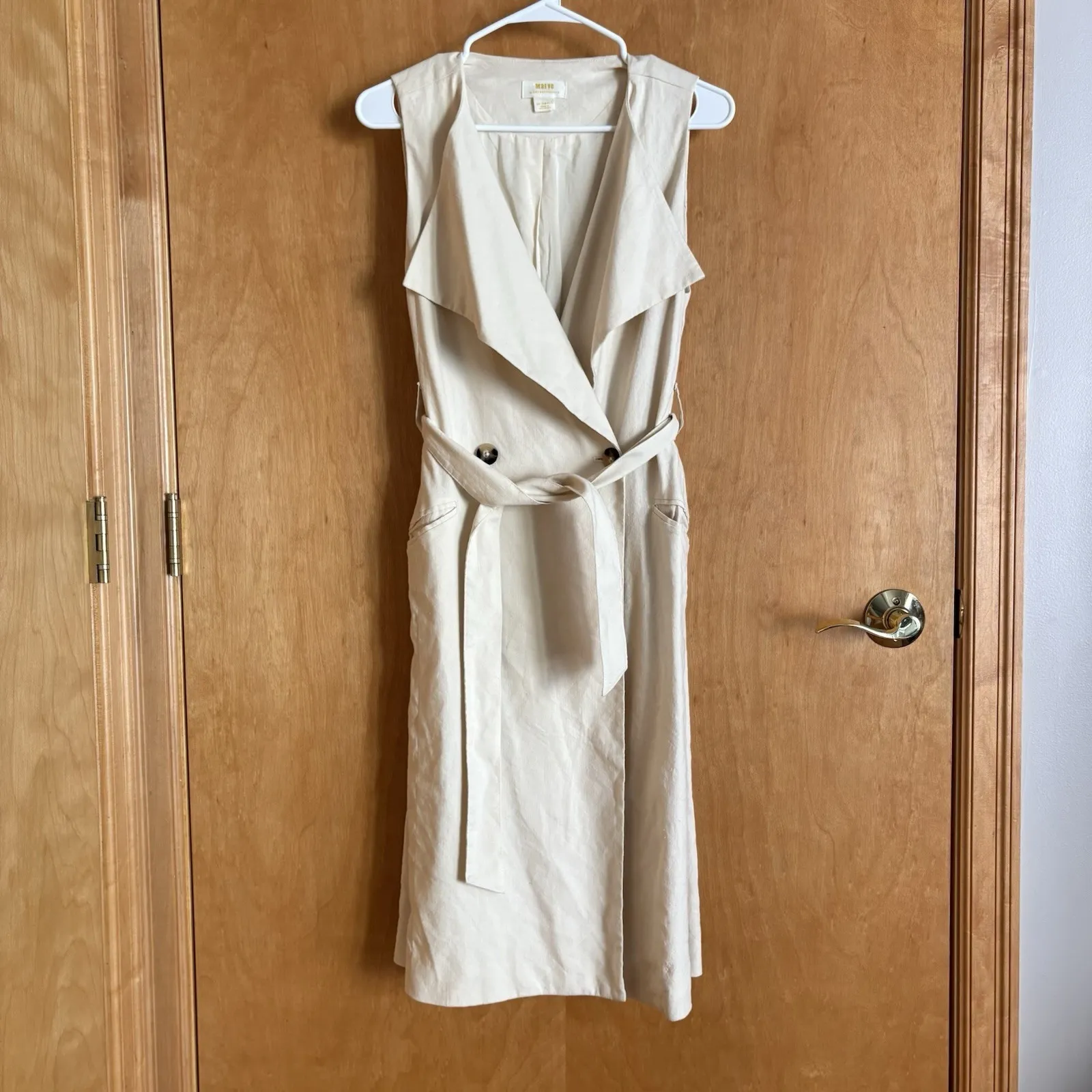 Anthropologie Maeve‎ Longline Linen Vest Beige XXS Belted - Image 2