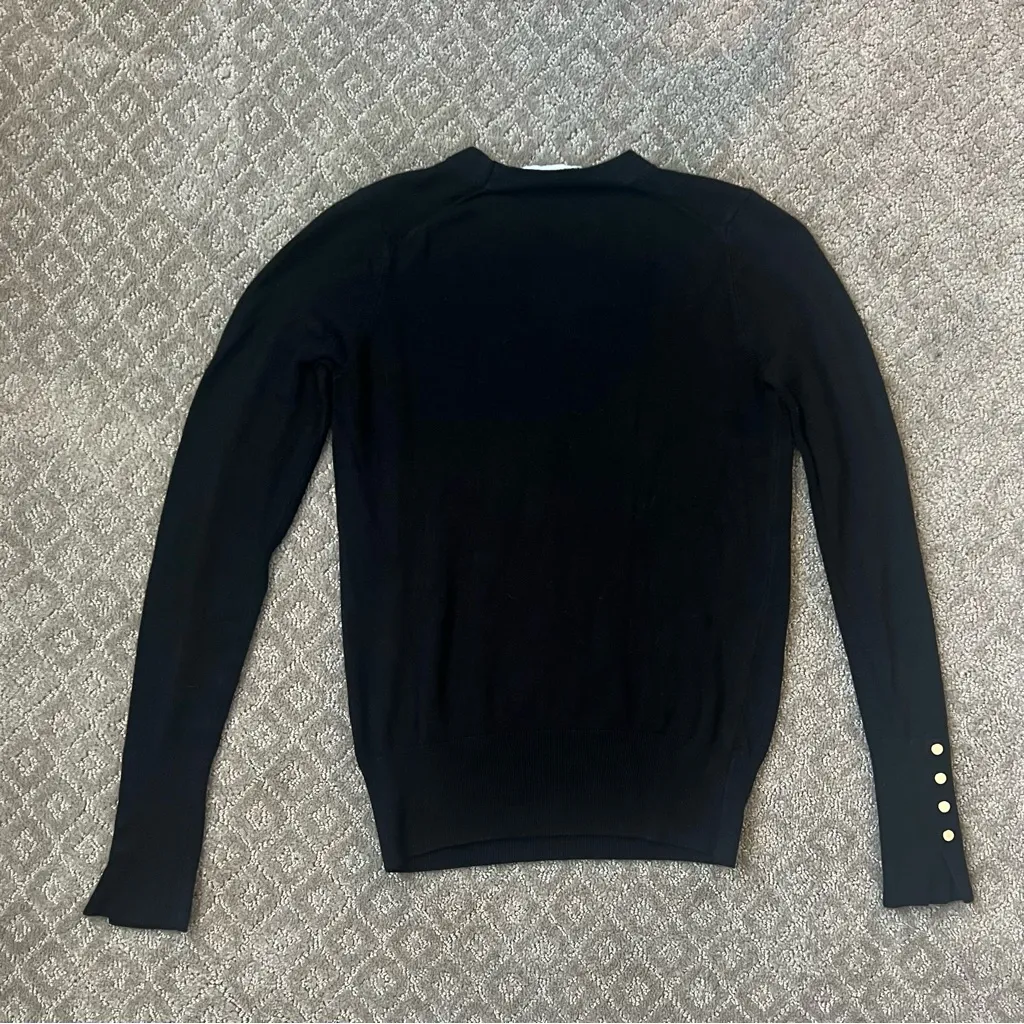 ZARA  Black Crew Neck Sweater With Button Cuff Detail Size Small - Image 2