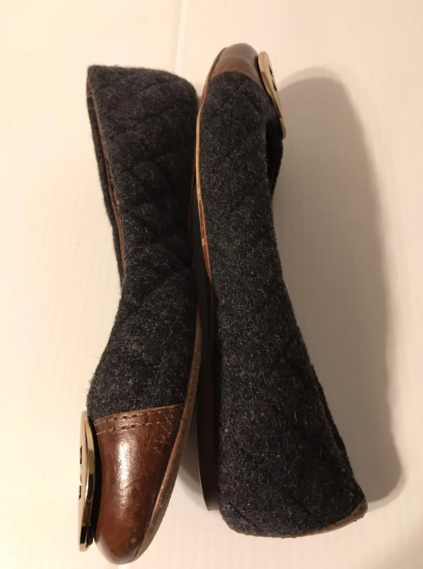 Gray Wool Quilted Leather Ballet Flats size 6 1/2 M - Image 3