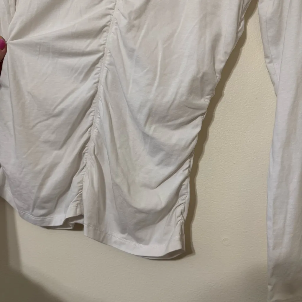 Athleta Day Dream Ruched Front White Long Sleeve Top - Image 4