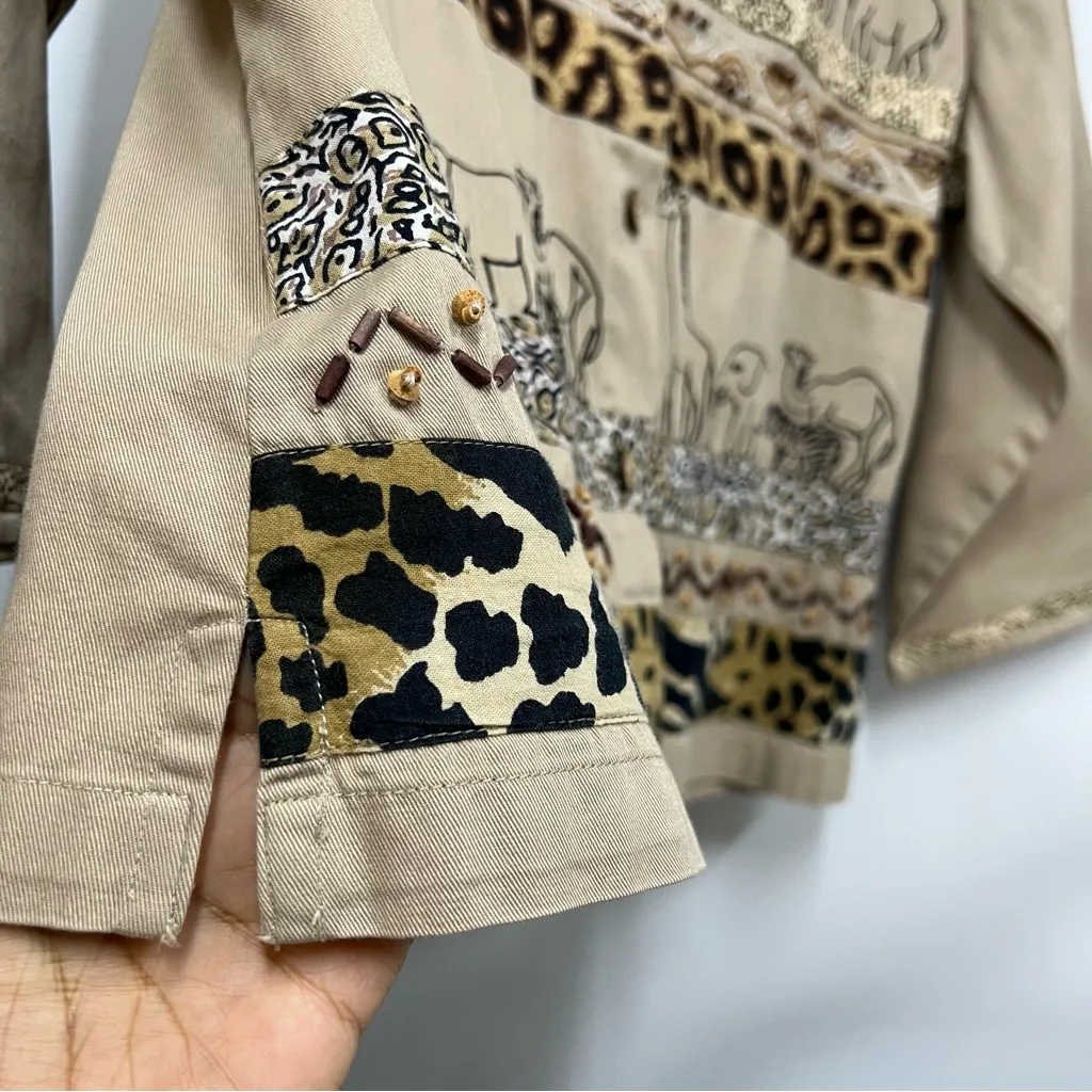 Dressbarn xl safari Animal Print ButtonUp embroidered beaded top jacket cardigan Tan - Image 15