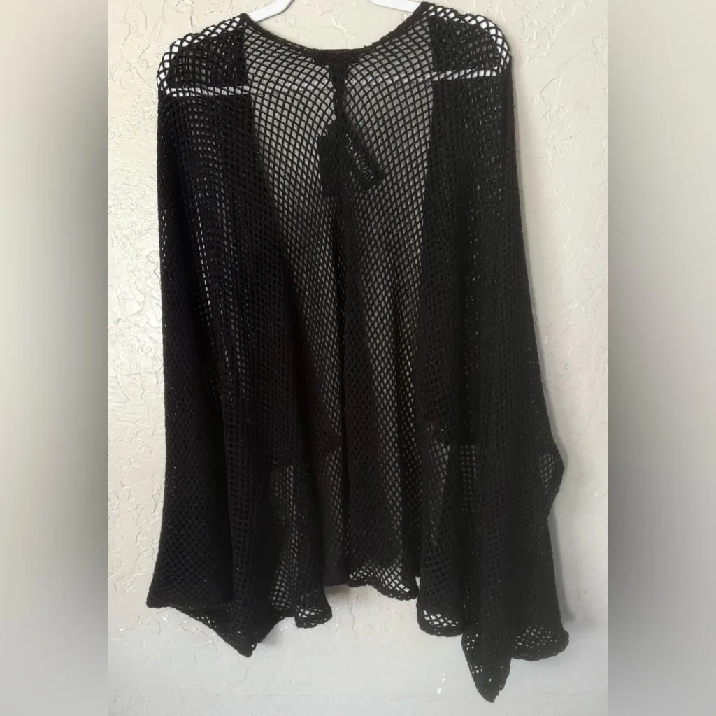 STEVE MADDEN BLACK MESH Open Knit Cardigan Shawl Poncho/Kimono Style OS - Image 8