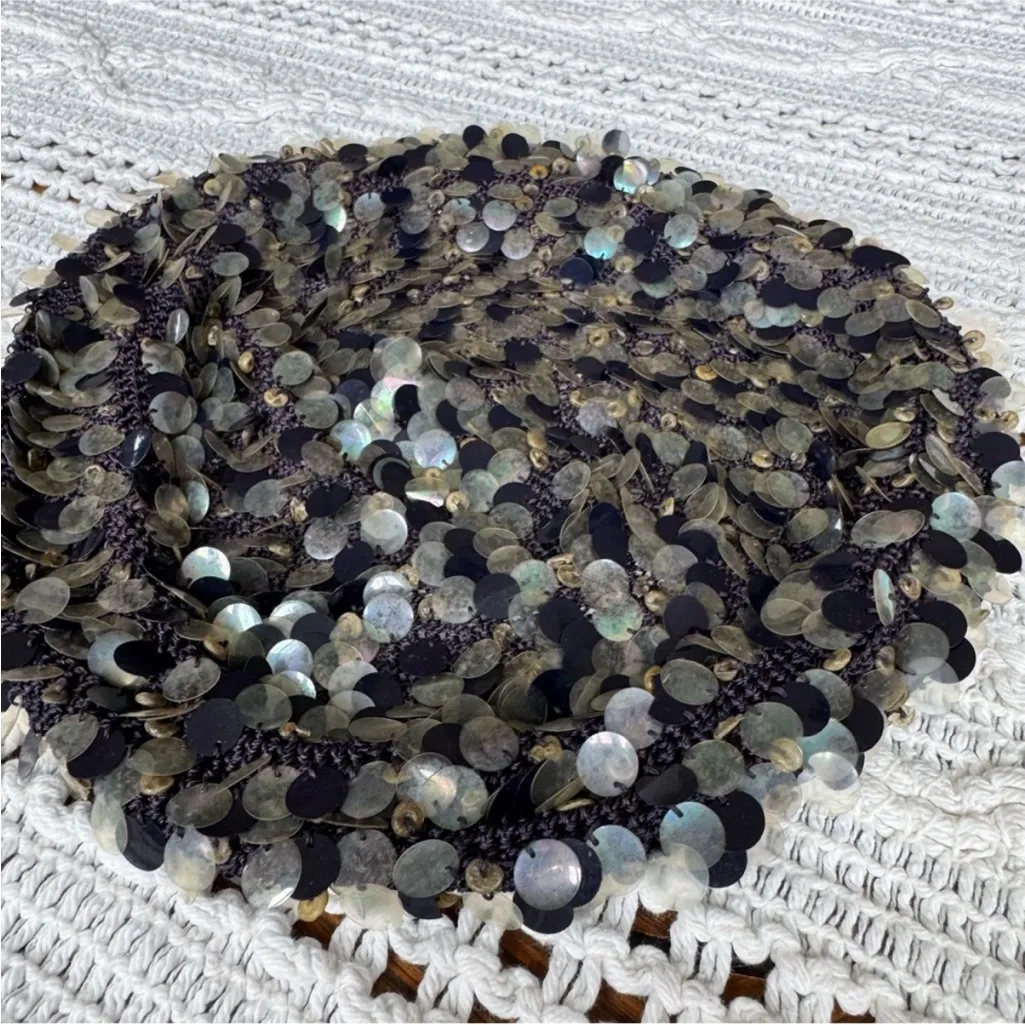 Vintage Black Sequin Hat - Image 4