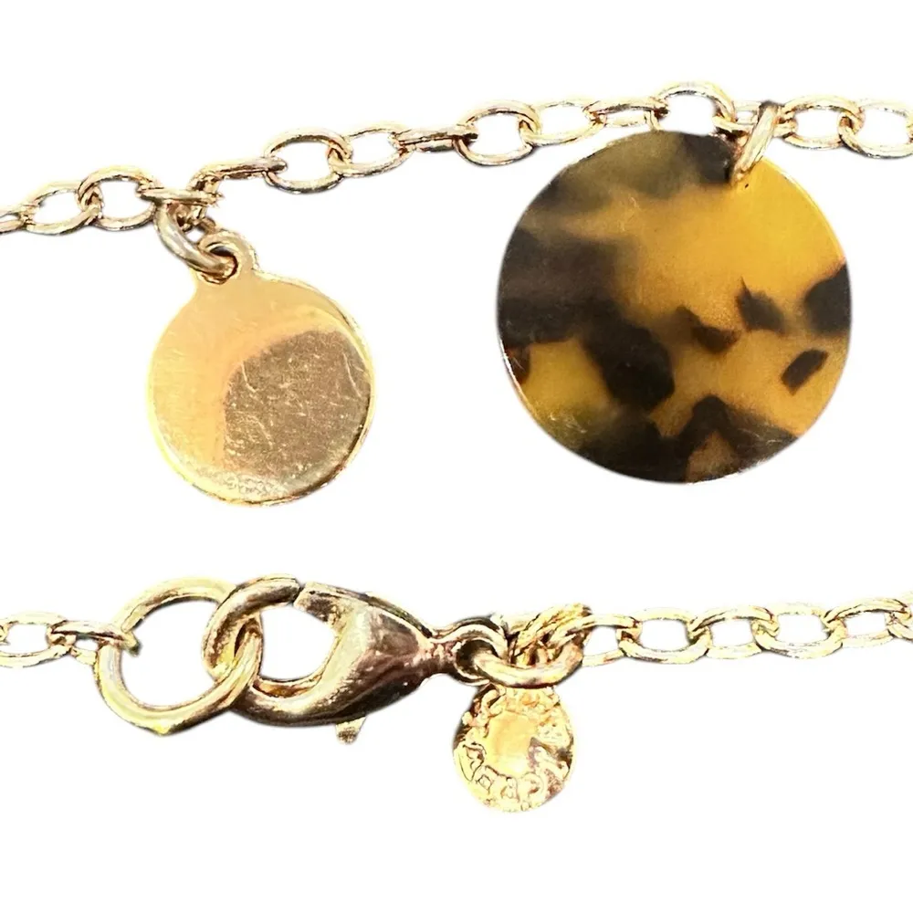 NEW JCREW TORTOISE ANIMAL PRINT GOLDSTONE DISCS CHAIN LINK NECKLACE - Image 2