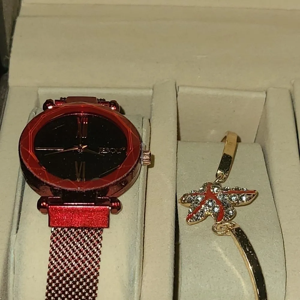 Jesou Watch, Necklace, earring‎ and bracelet set Red - Image 8