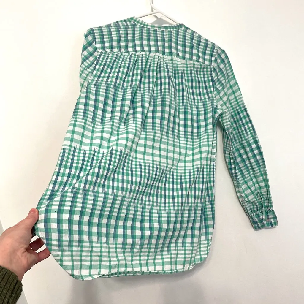J. CREW Gingham Ikat Popover Shirt Green White Blue Long Sleeve Cotton Preppy 4 - Image 16
