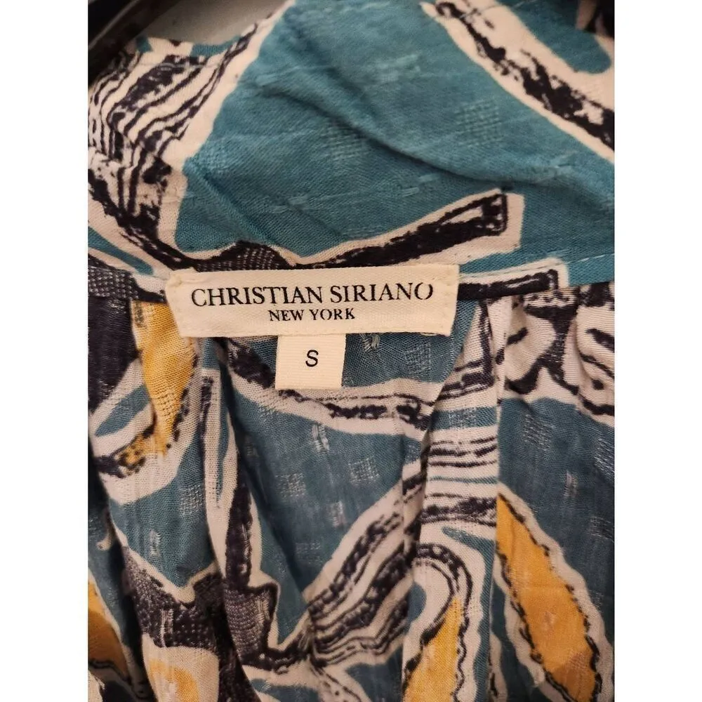 Christian Siriano Top Womens Small Blue Yellow Whimsical Floral Boho Peasant - Image 2