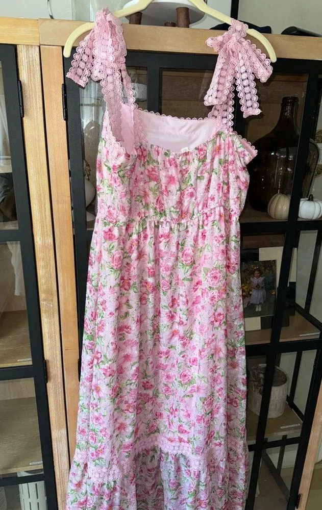 Floral tiered embroidered maxi midi dress garden roses loveshackfancy bow pastel - Image 3