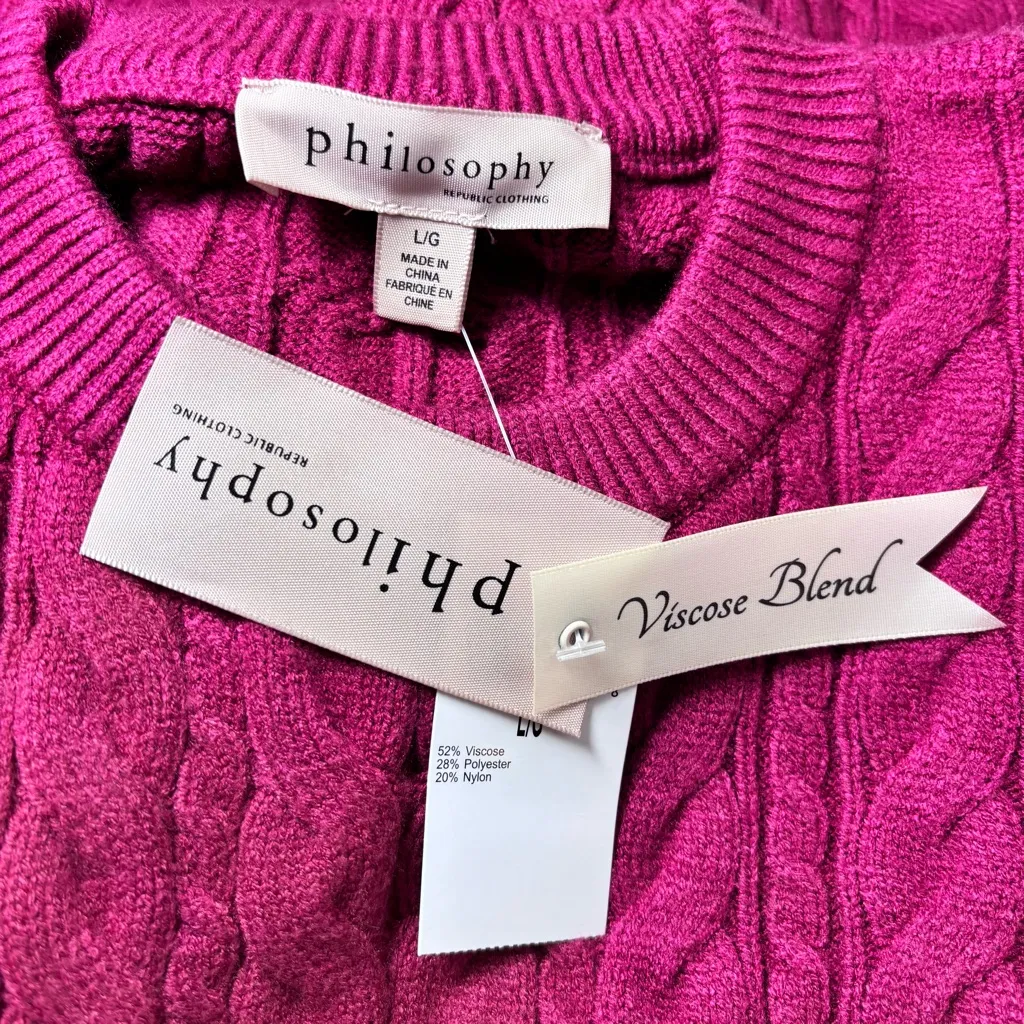 Philosophy Pink Cable Knit Crew‎ Neck Sweater Size L - Image 9