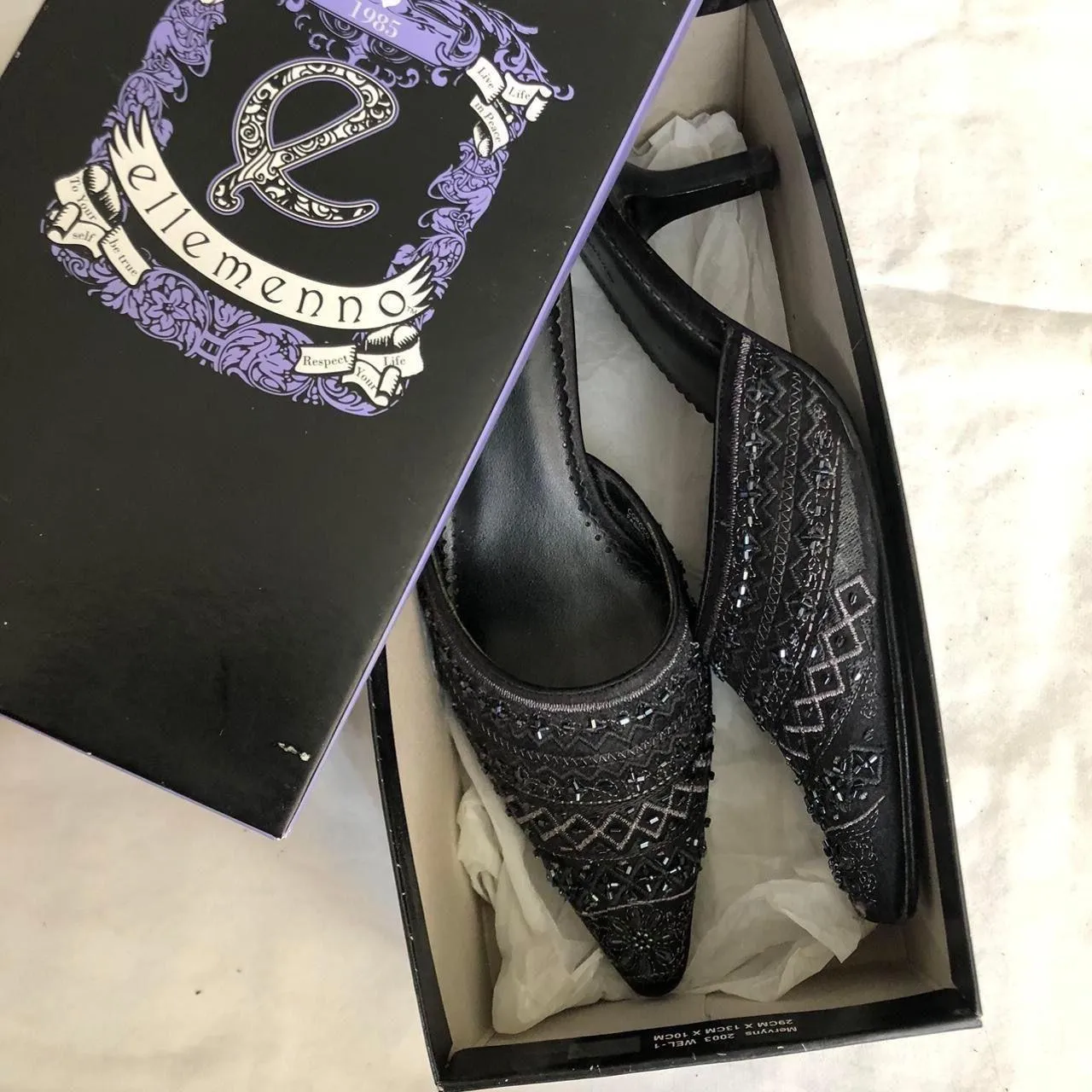 Vintage Ellemenno Romantic Coquette classy Black mules kitten heels pumps - Image 2