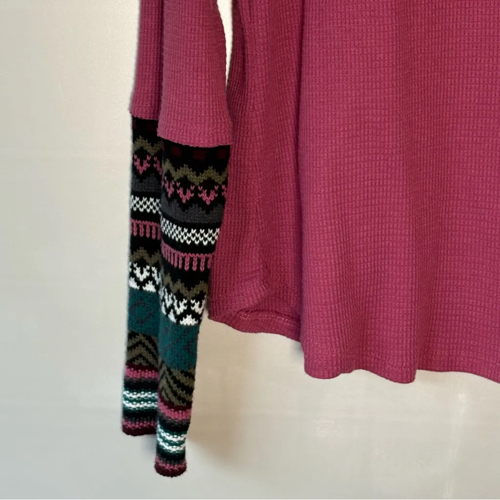 BeachLunchLounge  Magenta Long Sleeve Thermal Top with Patterned Cuffs - Image 3